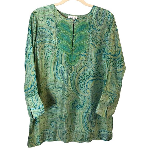Coldwater Creek Turquoise Aqua Blue Silk Embroidered Tunic Blouse Top - NEW - Picture 1 of 10
